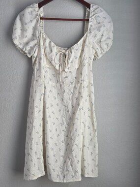 H&M Divided Blue Floral Puff Sleeve Mini Dress Cottagecore Medium